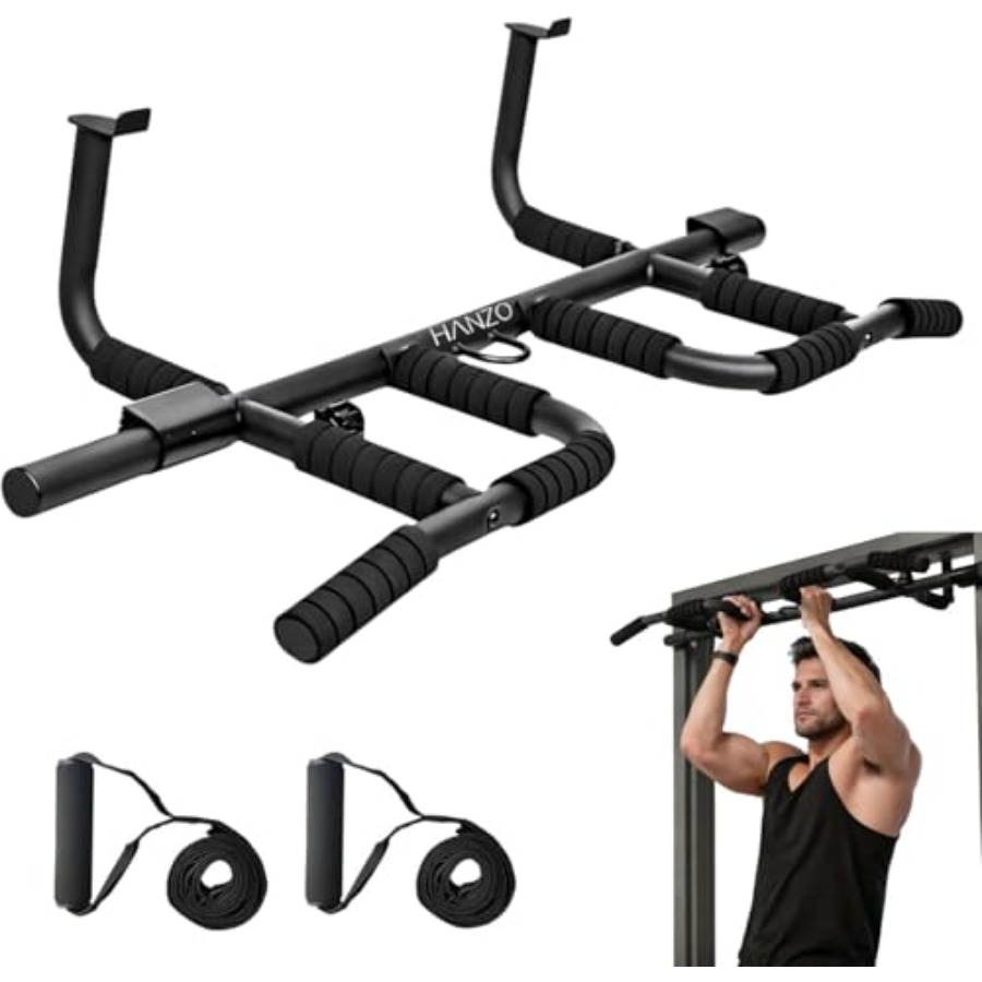 Home Gym Multi - مجموعة قضبان سحب للباب مع أحزمة